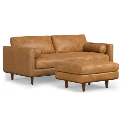 Morrison 2-piece sofa and ottoman set by Unique Piece Furniture in tan leather with wooden legs on Tampa Home & Garden Store