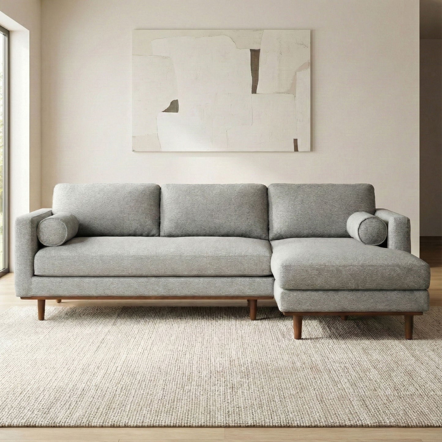 Morrison Upholstered Sectional Sofa grey fabric with chaise and wooden legs on Tampa Home & Garden Store