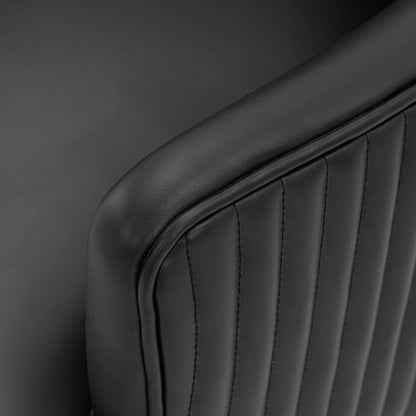 Modern Dining Chair with solid wood frame in black faux leather, stitched seam detail on Tampa Home & Garden Store