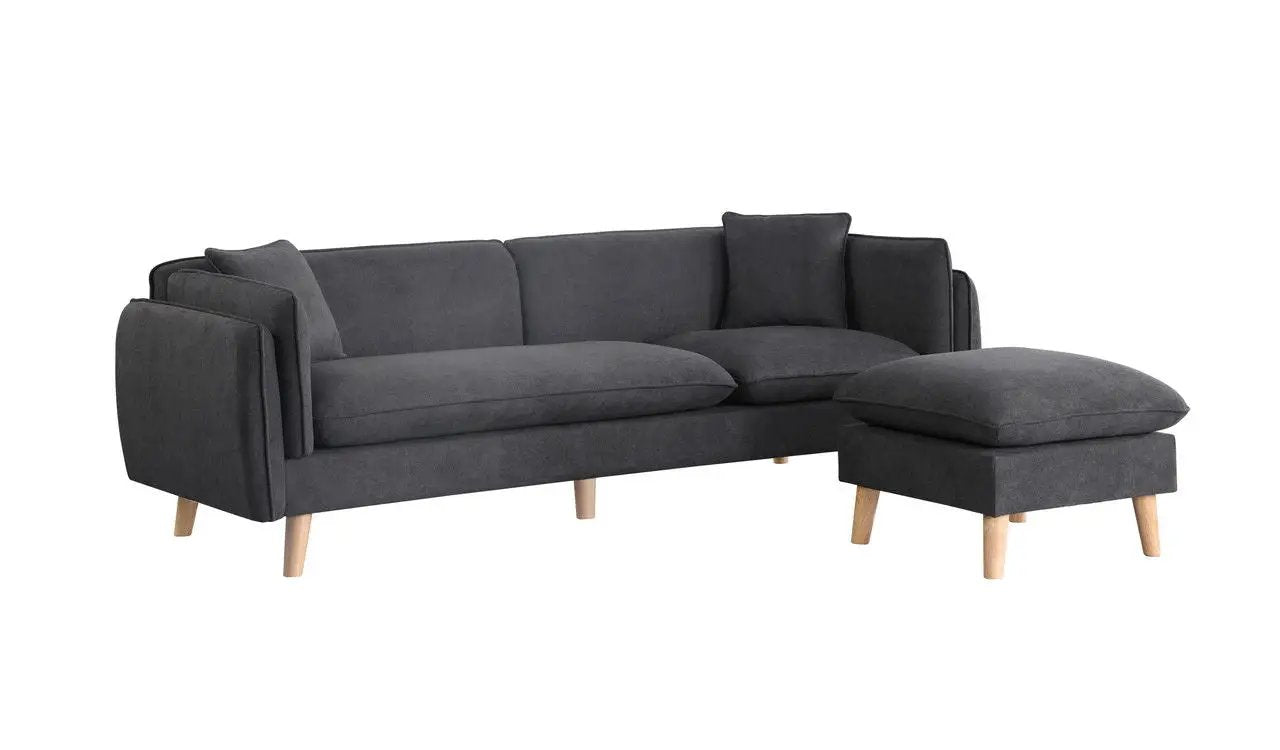 Brayden Fabric Sectional Sofa Chaise, charcoal gray upholstery, wooden legs on Tampa Home & Garden Store
