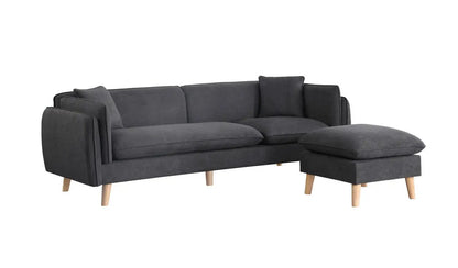 Brayden Fabric Sectional Sofa Chaise, charcoal gray upholstery, wooden legs on Tampa Home & Garden Store