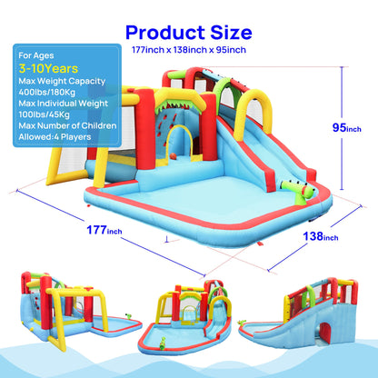 7-in-1 Inflatable Slide Water Park and Garden Bouncer, colorful blue red yellow on Tampa Home & Garden Store