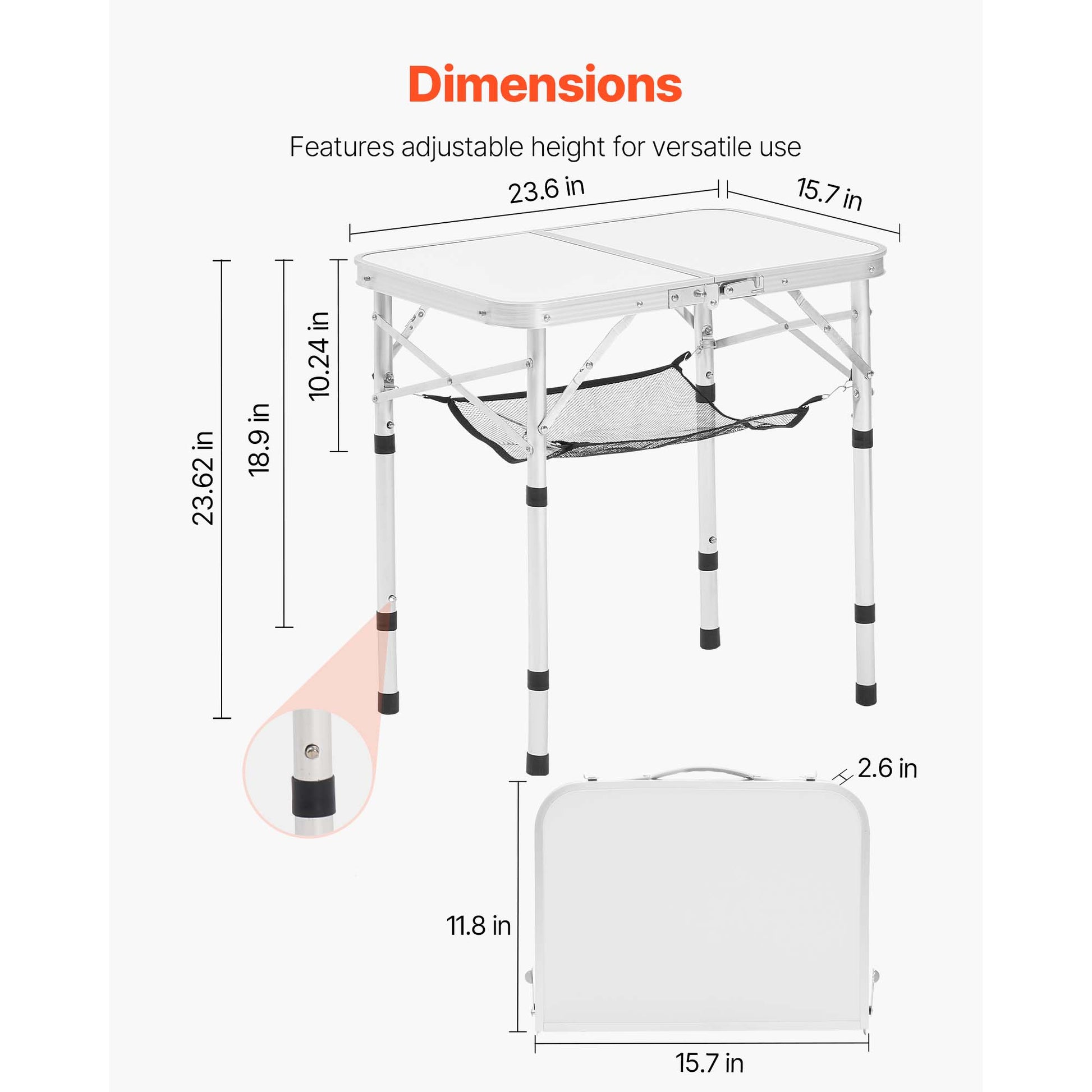 2ft Folding Portable Camping Table HouseOfZazla white top with aluminum frame dimensions diagram on Tampa Home & Garden Store