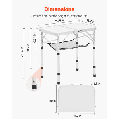 2ft Folding Portable Camping Table HouseOfZazla white top with aluminum frame dimensions diagram on Tampa Home & Garden Store