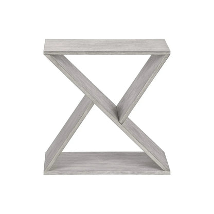 Accent Side Table Unique Piece Furniture light gray wood, modern X-frame design on Tampa Home & Garden Store