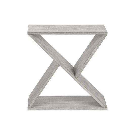 Accent Side Table Unique Piece Furniture light gray wood, modern X-frame design on Tampa Home & Garden Store