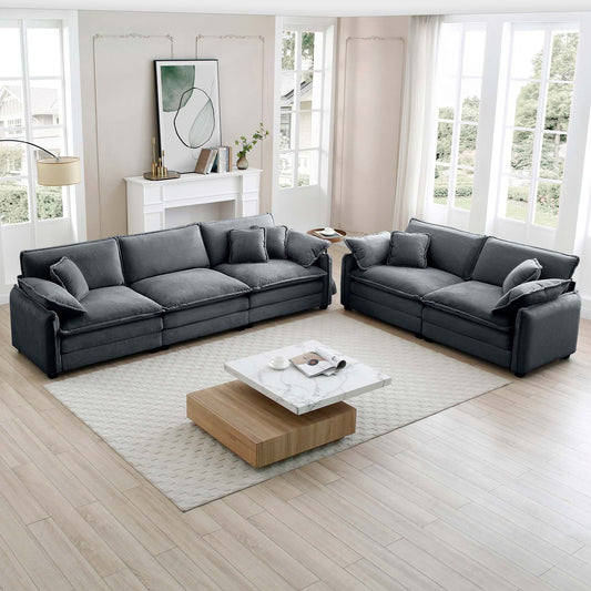 Family sofa set with deep-seat navy striped upholstery for living room on Tampa Home & Garden Store