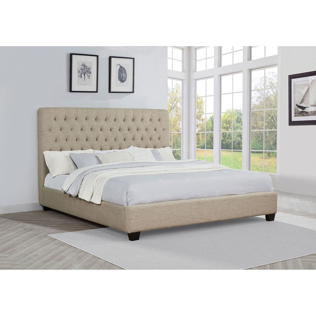 Copper Eastern King upholstered bed with tufted oatmeal headboard by HouseOfZazla on Tampa Home & Garden Store