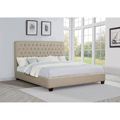 Copper Eastern King upholstered bed with tufted oatmeal headboard by HouseOfZazla on Tampa Home & Garden Store