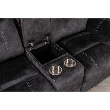 Sonet Domino Recliner loveseat by Unique Piece Furniture charcoal suede with cup holder console on Tampa Home & Garden Store
