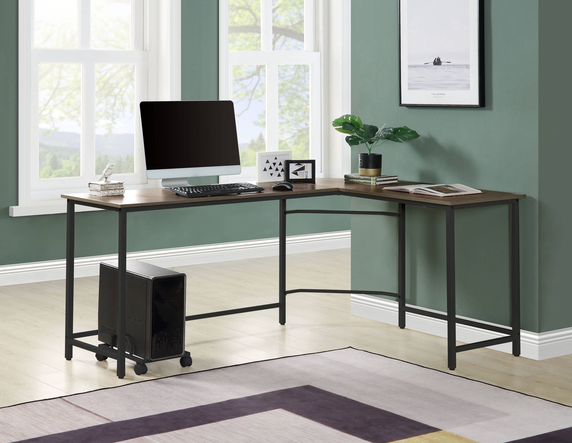 Bambina computer desk, L-shaped desk with wood top and black metal frame by HouseOfZazla on Tampa Home & Garden Store
