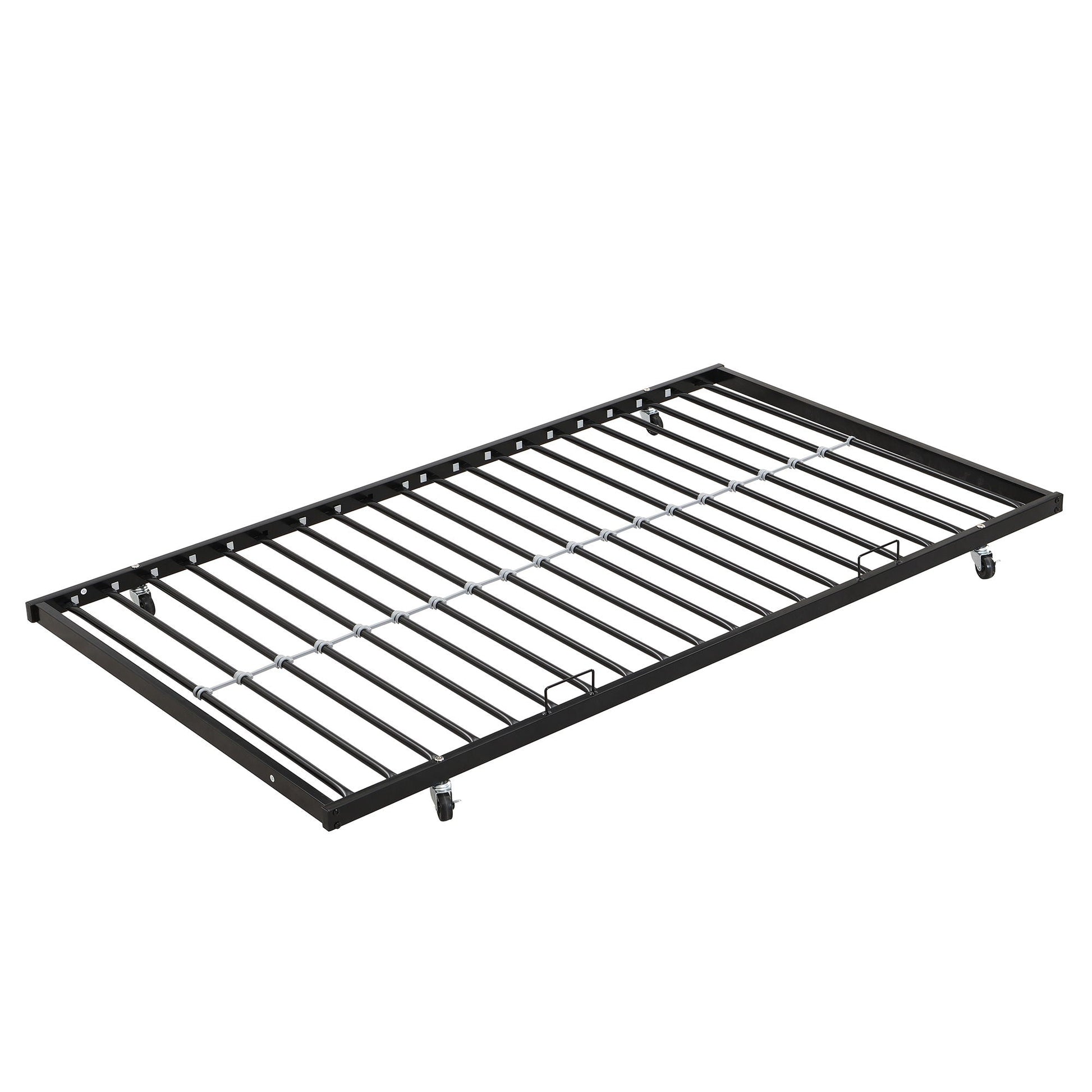 Modern metal bunk bed frame with side ladders and guard rail black finish on Tampa Home & Garden Store