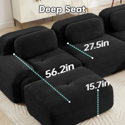 U-Shaped modular sofa by HouseOfZazla in breathable black corduroy fabric with deep seats on Tampa Home & Garden Store