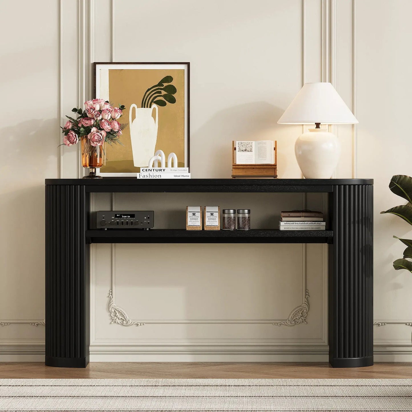 Console Table With Fluted Legs and Open Shelf