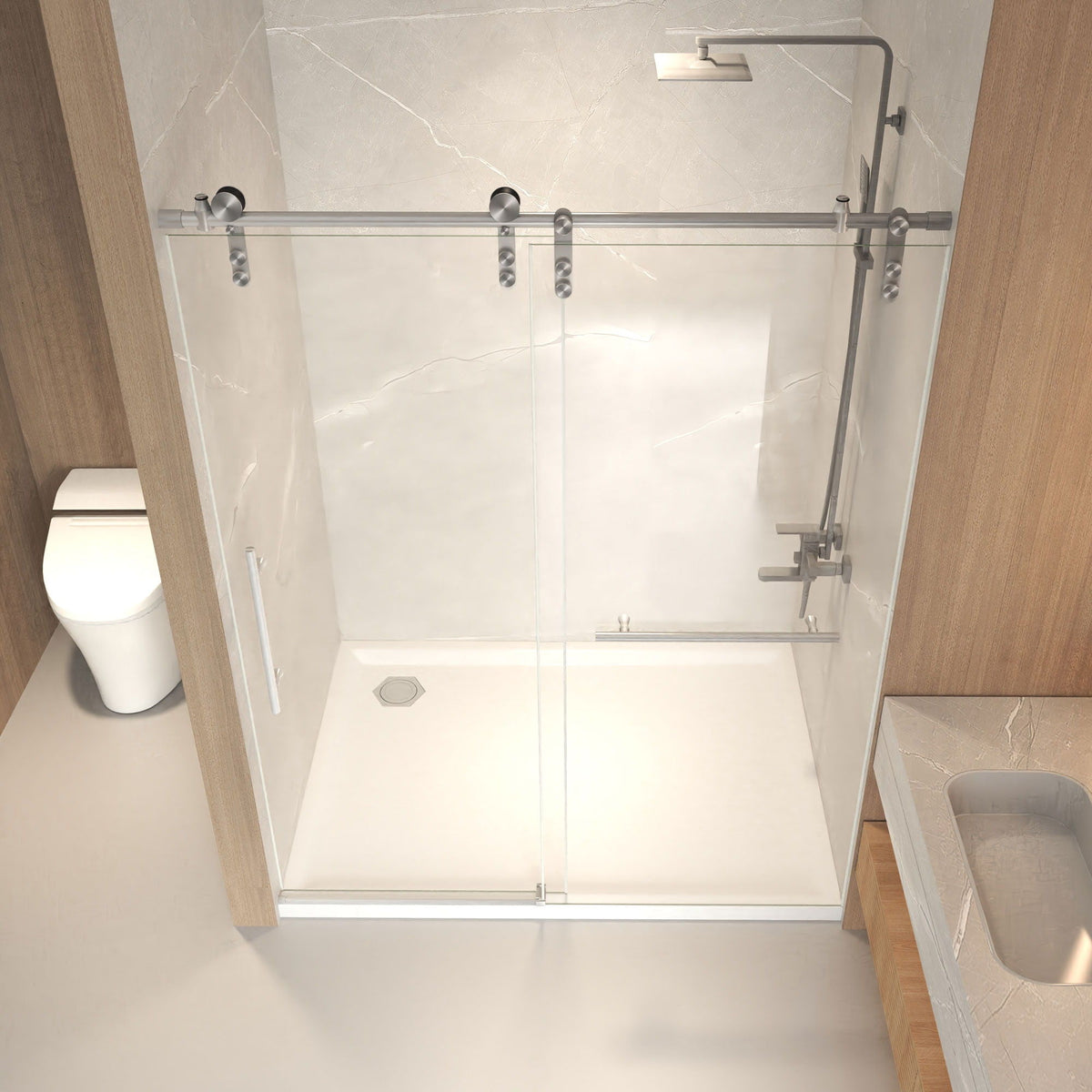 Frameless sliding glass shower door with tempered glass and stainless hardware on Tampa Home & Garden Store