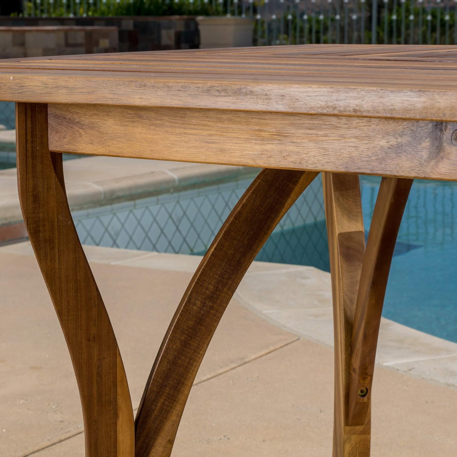 Outdoor Hermosa 7 Piece Wood Dining Set warm oak finish with angled legs by HouseOfZazla on Tampa Home & Garden Store