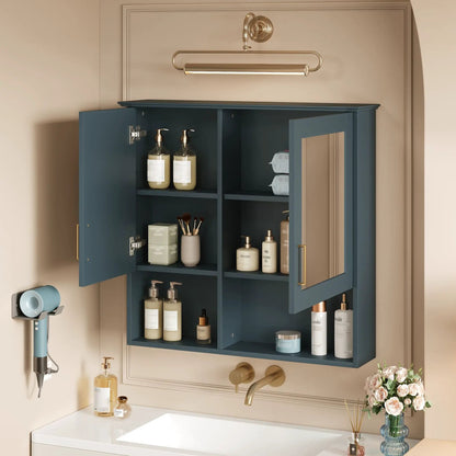 2 In 1 Wall-Mounted Mirror Cabinet in blue finish with adjustable shelves and soft-close doors on Tampa Home & Garden Store
