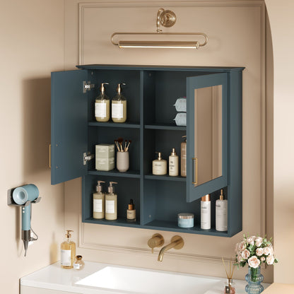 2-in-1 wall-mounted mirror cabinet blue finish by HouseOfZazla with adjustable shelves on Tampa Home & Garden Store