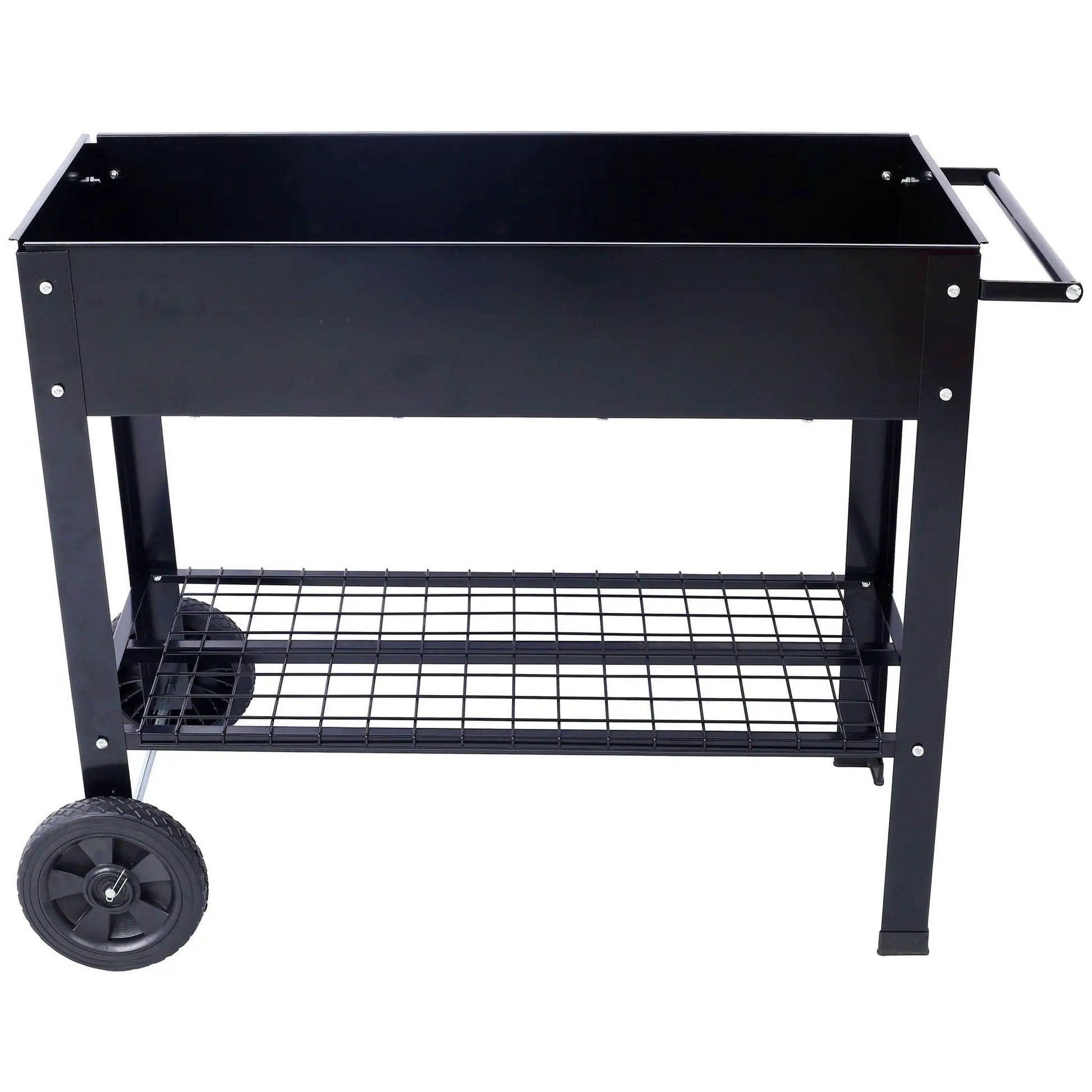 Elevated mobile planter bed on black powder-coated steel with wheels by Unique Piece on Tampa Home & Garden Store