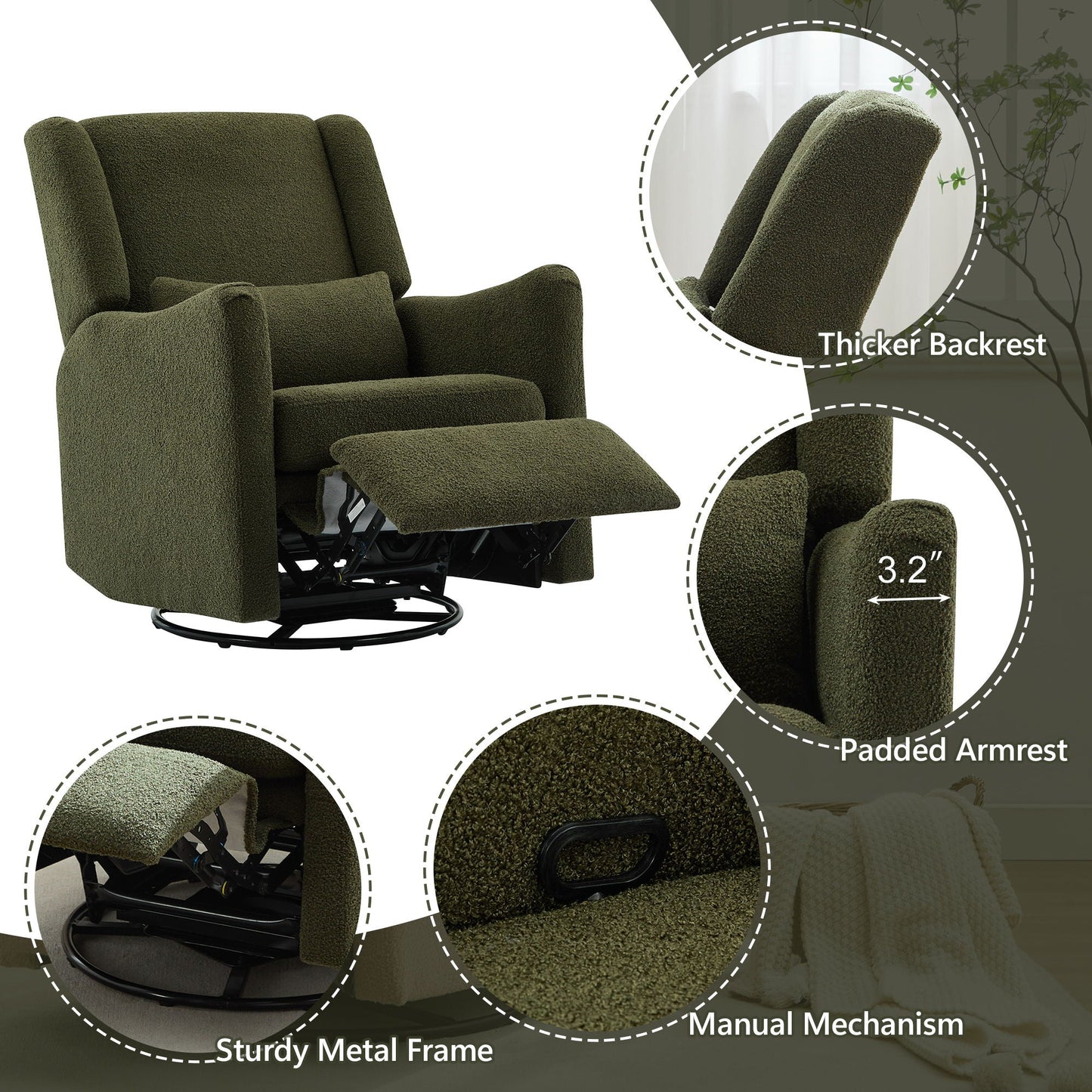 Wide Wingback Swivel Glider And Recliner
