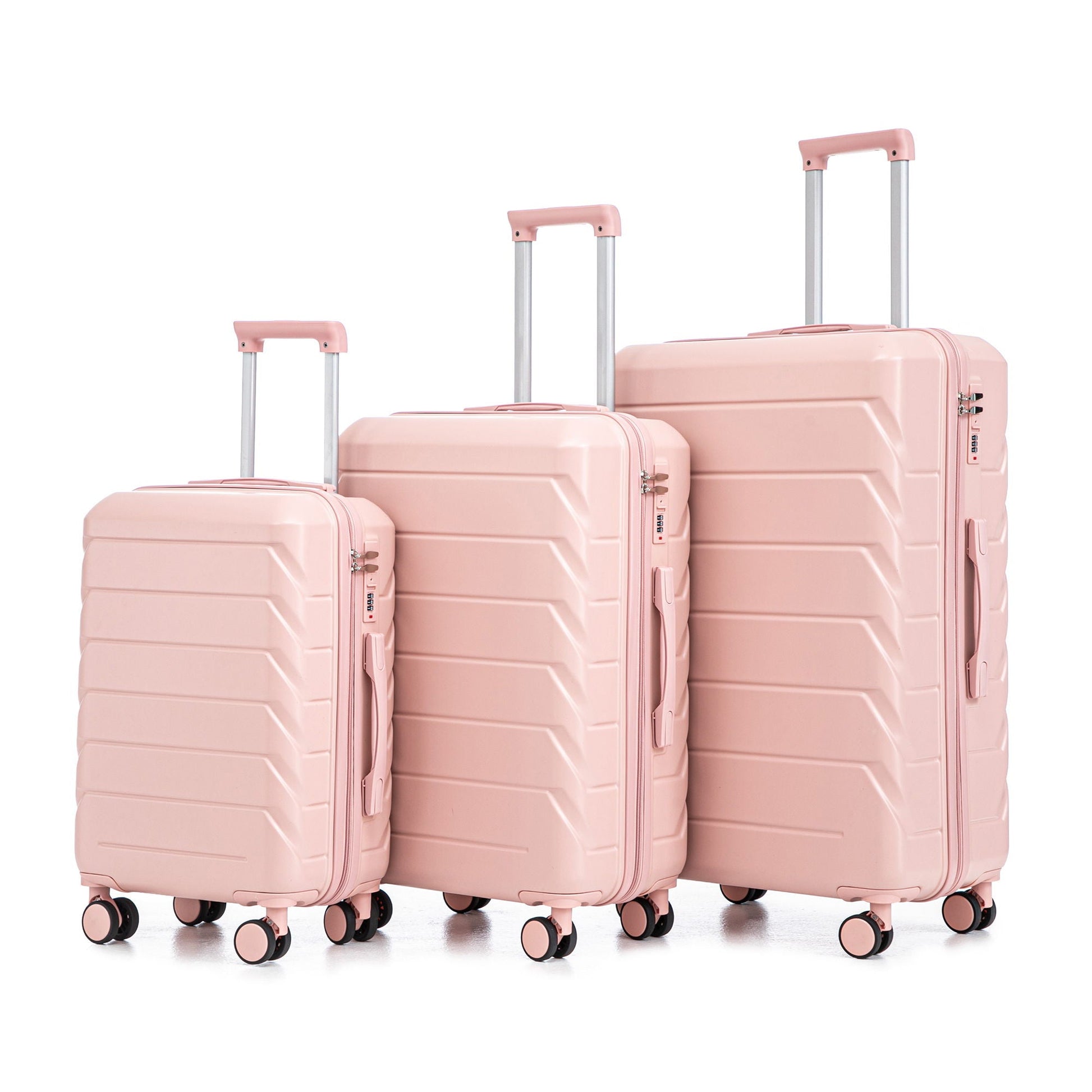 HouseOfZazla pink 3-piece spinner luggage set (20/24/28 in) with combination lock and retractable handles on Tampa Home & Garden Store