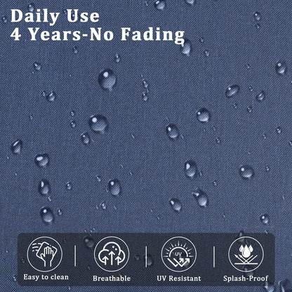 Blue textured outdoor fabric swatch for HouseOfZazla wicker patio sofa; water droplets on fabric on Tampa Home & Garden Store