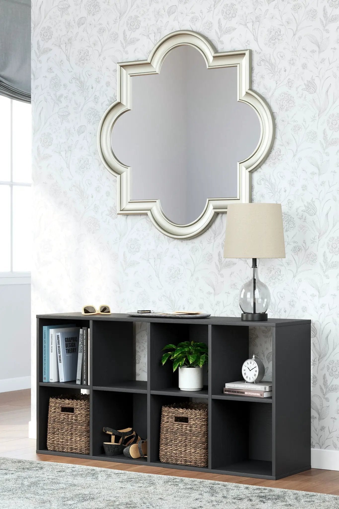 Langdrew Cube Organizer by Unique Piece Furniture in dark finish with eight cubbies on Tampa Home & Garden Store