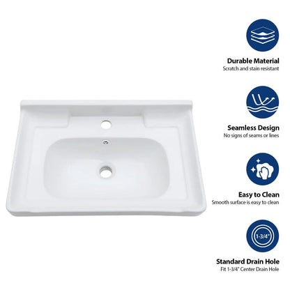 Wall Mounted Rectangular Sink with Towel Bar