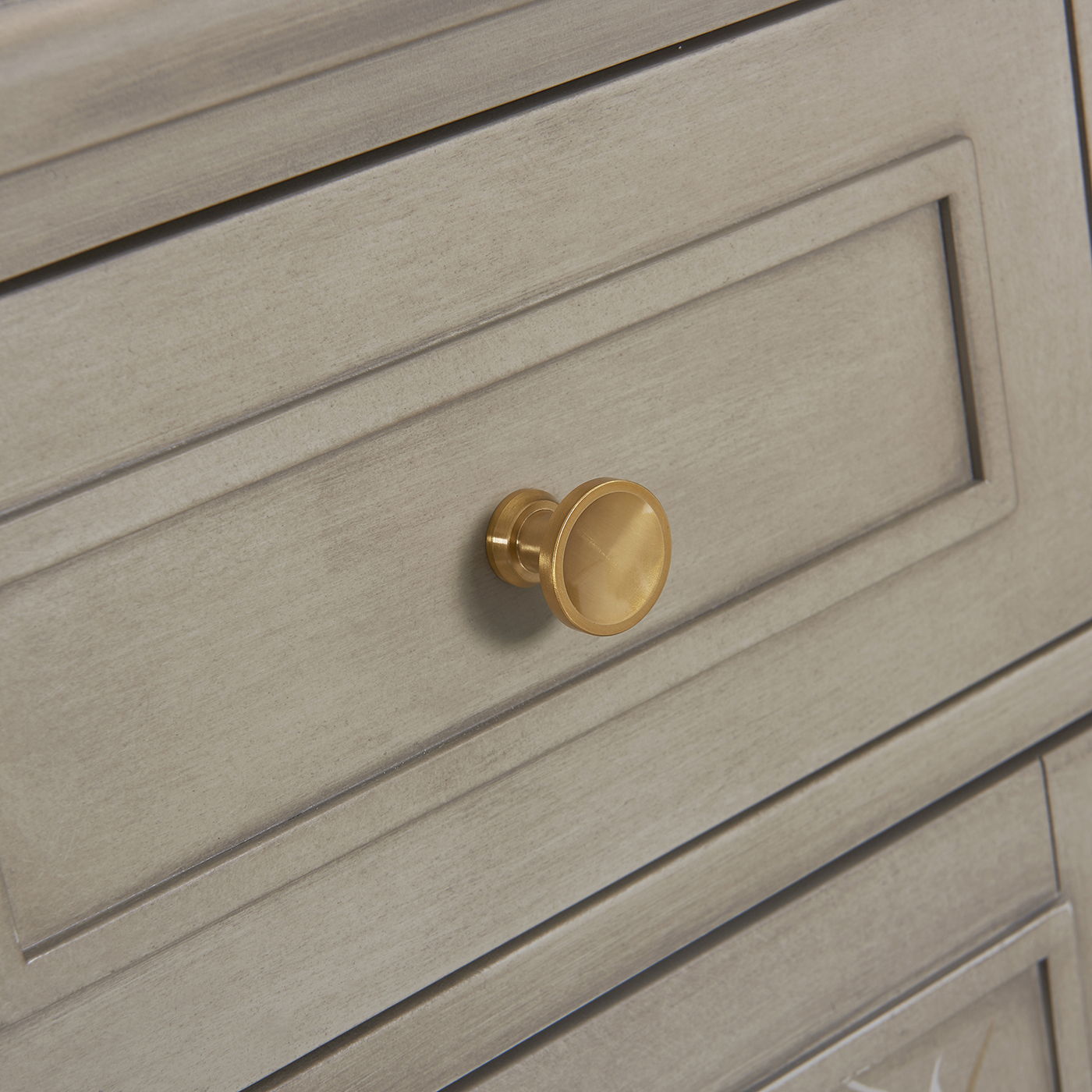 Handpainted Dauphin entryway accent cabinet in gray cashmere with brass knob on Tampa Home & Garden Store