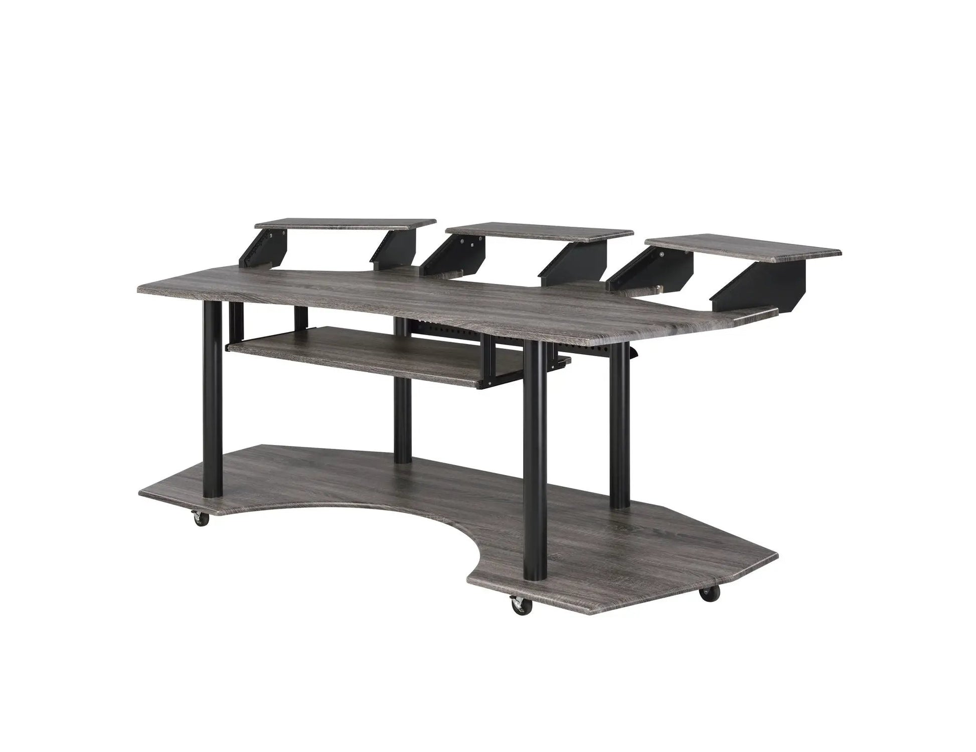 Eleazar wood recording studio desk with three elevated monitor stands Unique Piece Furniture on Tampa Home & Garden Store