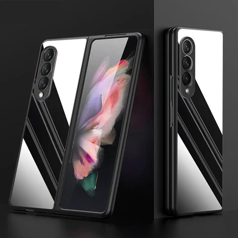 Galaxy Flip Metal Cover Case black frame white mirrored back with diagonal stripes (2 pcs) on Tampa Home & Garden Store