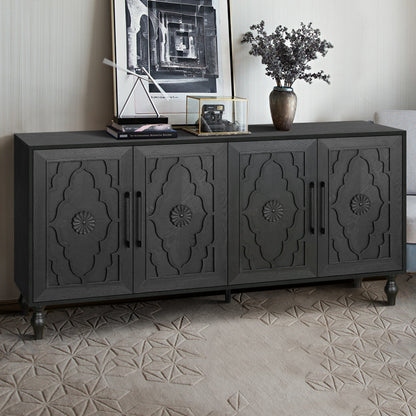 Carved Flower Door Large Storage Cabinet with Metal Handle dark gray HouseOfZazla on Tampa Home & Garden Store