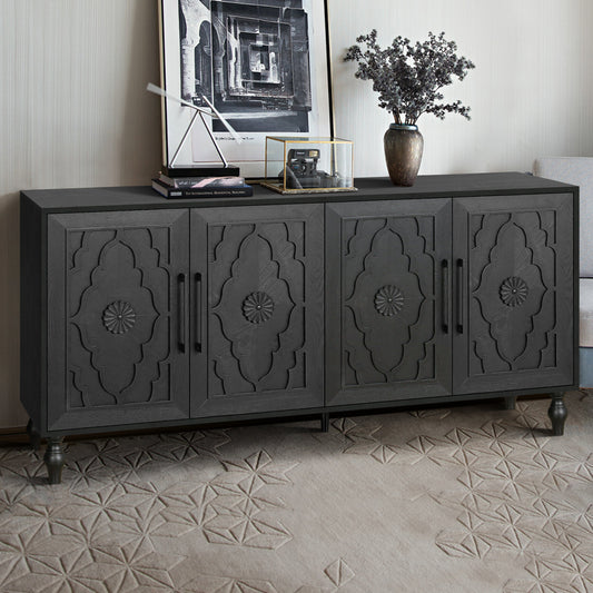 Carved Flower Door Large Storage Cabinet with Metal Handle dark gray HouseOfZazla on Tampa Home & Garden Store