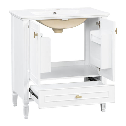Freestanding vanity with drawer and soft-close doors in white, beige sink bowl, HouseOfZazla on Tampa Home & Garden Store