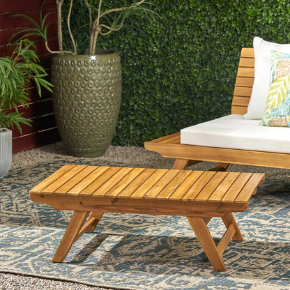Outdoor Acacia Wood Coffee Table with Open Slat Design in natural wood by HouseOfZazla on Tampa Home & Garden Store