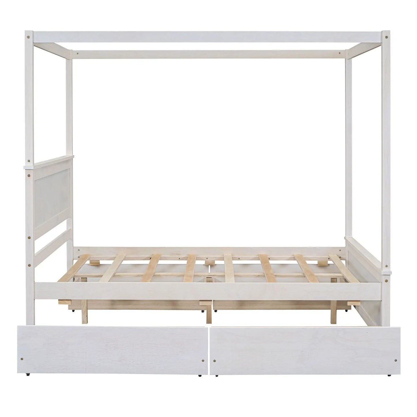 Canopy Platform Bed With Drawers in whitewashed wood with slatted base by Unique Piece Furniture on Tampa Home & Garden Store