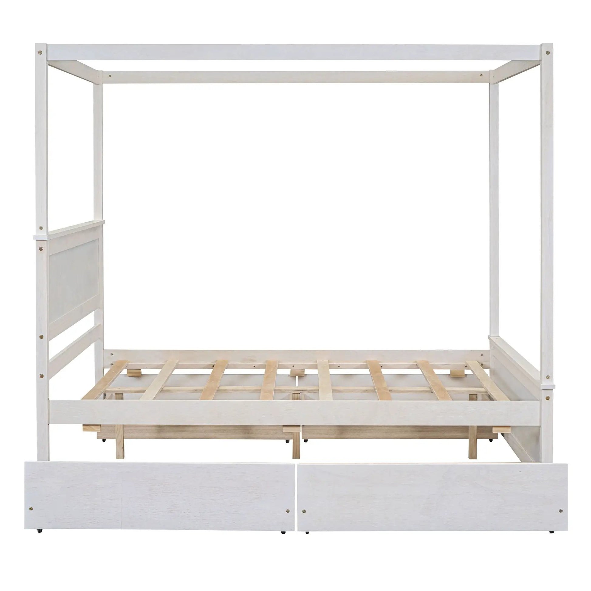 Canopy Platform Bed With Drawers in whitewashed wood with slatted base by Unique Piece Furniture on Tampa Home & Garden Store