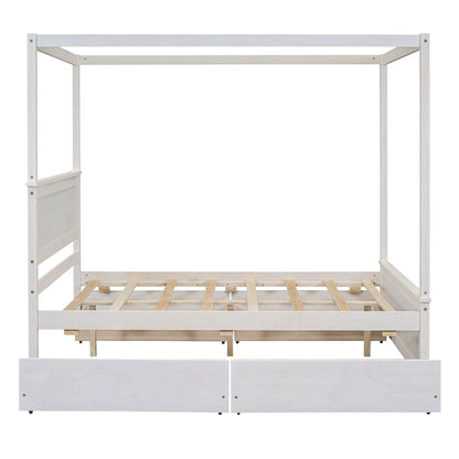 Canopy Platform Bed With Drawers in whitewashed wood with slatted base by Unique Piece Furniture on Tampa Home & Garden Store