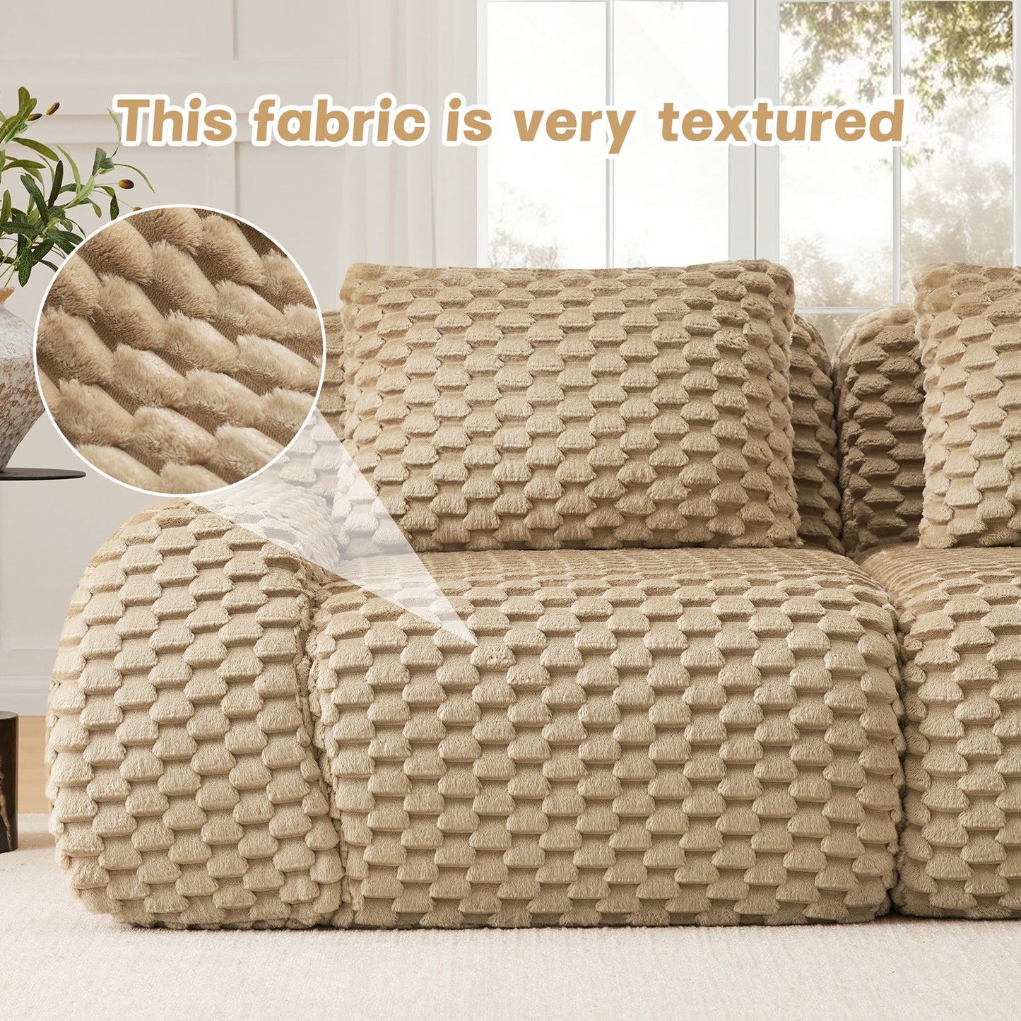 146-inch Modern U-Shaped Modular Sectional Sofa by HouseOfZazla in beige textured fabric on Tampa Home & Garden Store