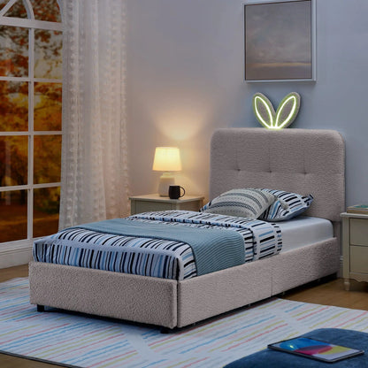 Upholstered Bed with Rabbit Ear Headboard and LED