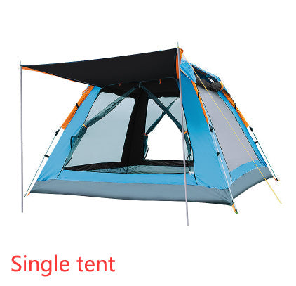 Fully automatic speed beach tent, blue with orange accents and black canopy, single tent on Tampa Home & Garden Store