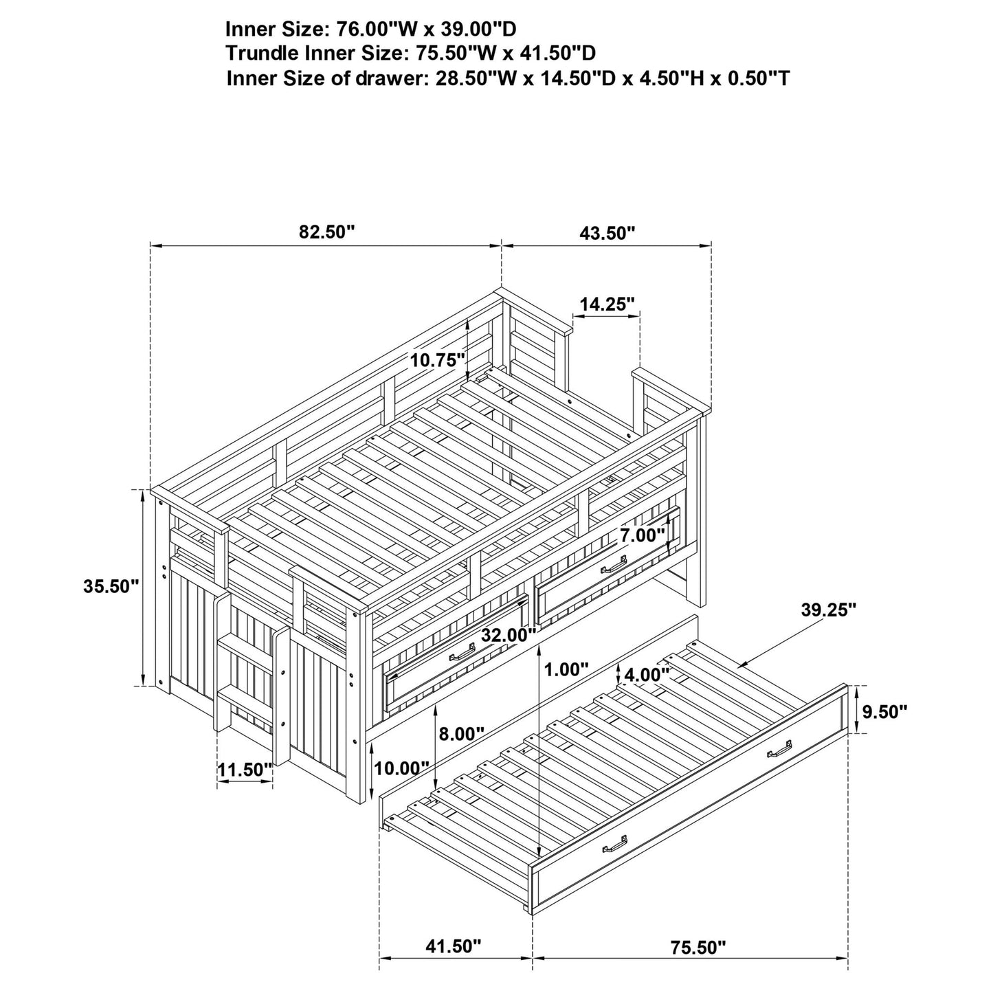 Starboard Captain's Bed With Trundle by HouseOfZazla isometric bed frame diagram with trundle on Tampa Home & Garden Store
