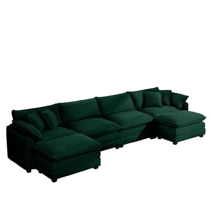 Modular cushion sofa with ottoman in deep emerald green, low back by Unique Piece Furniture on Tampa Home & Garden Store