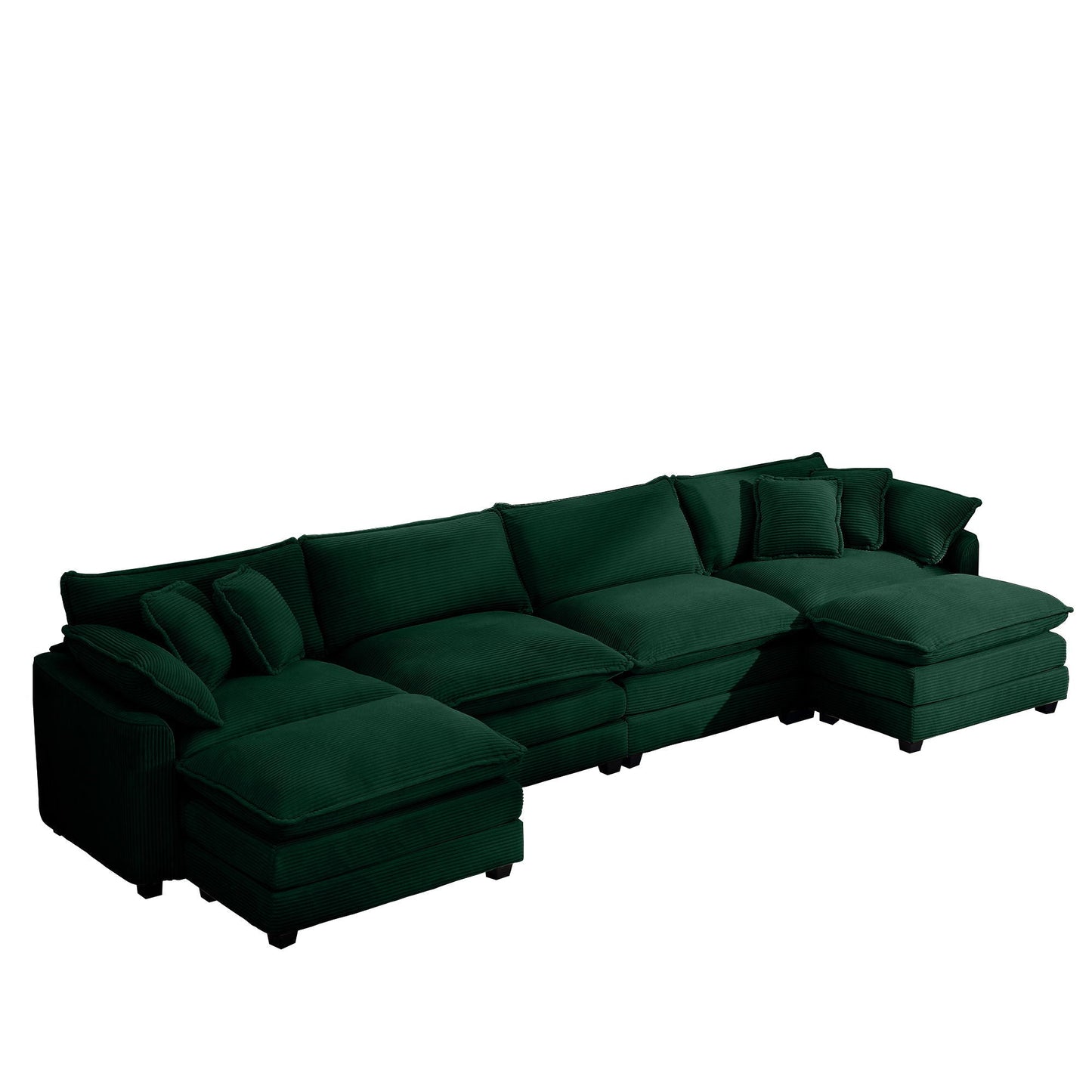 HouseOfZazla Oversized Modular Cushion Sofa With Ottoman in dark green corduroy 2-piece set on Tampa Home & Garden Store