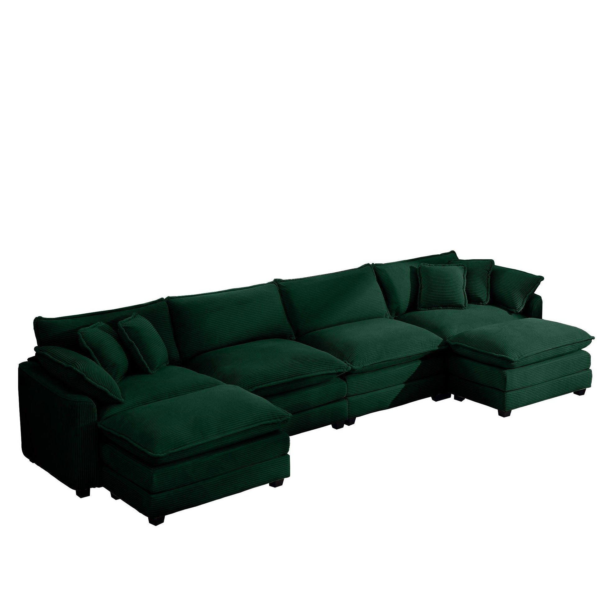 HouseOfZazla Oversized Modular Cushion Sofa With Ottoman in dark green corduroy 2-piece set on Tampa Home & Garden Store