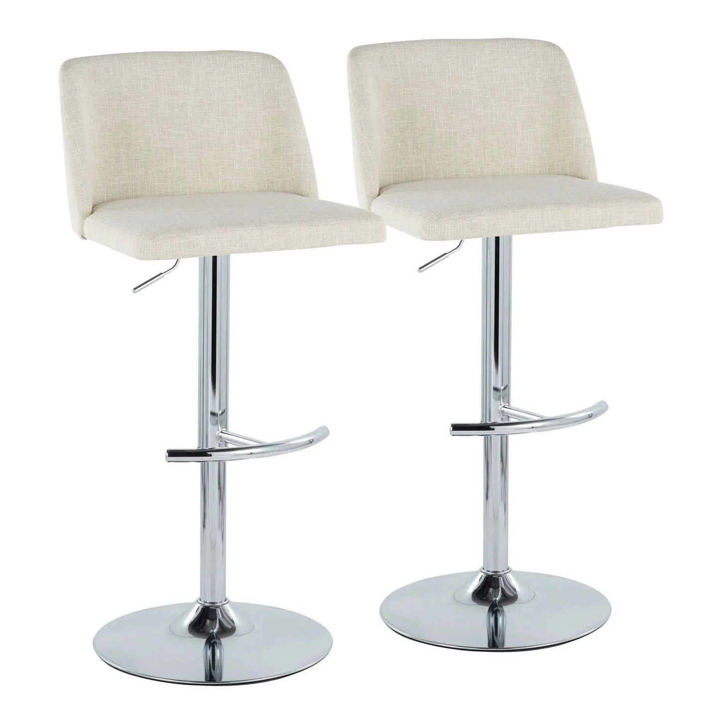 Toriano adjustable barstools set of 2, beige swivel with chrome pedestals and rounded footrests on Tampa Home & Garden Store