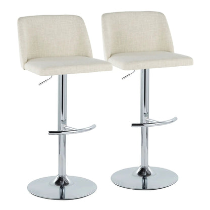 Toriano adjustable barstools set of 2, beige swivel with chrome pedestals and rounded footrests on Tampa Home & Garden Store