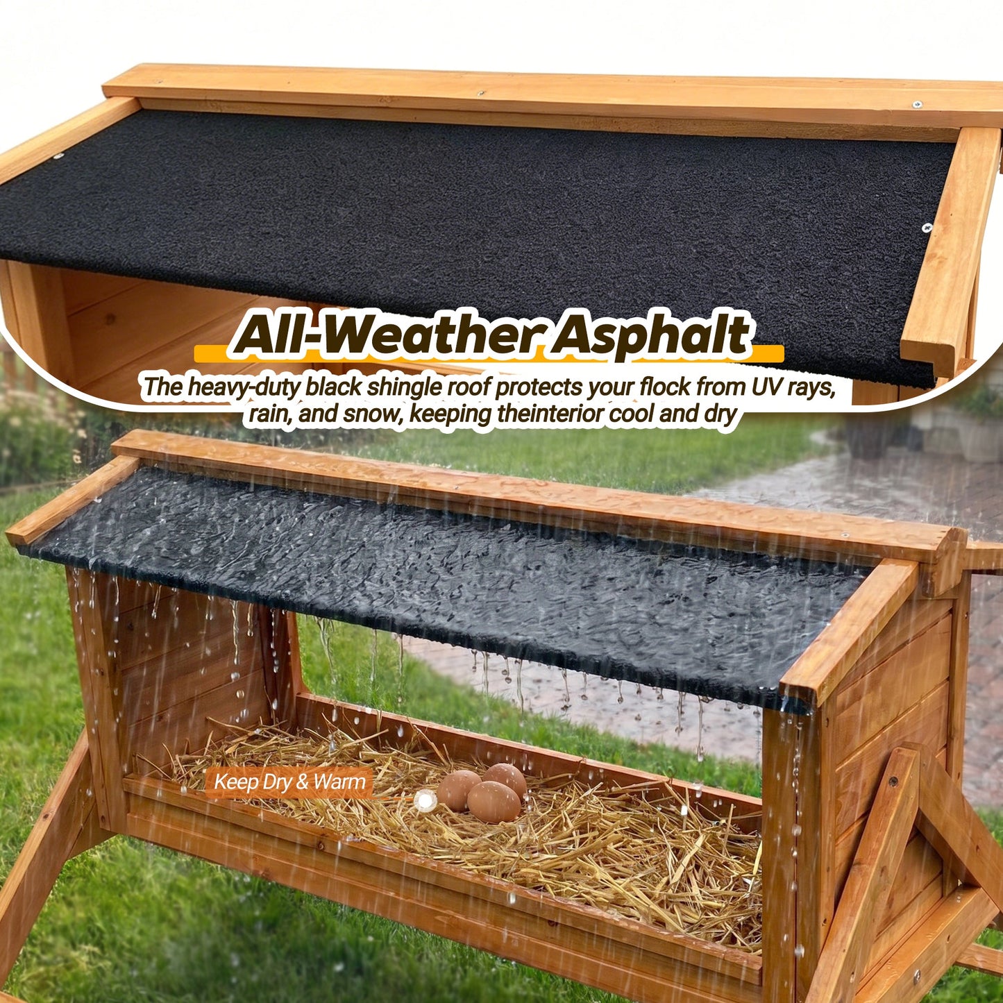 Chicken Nesting Box with Asphalt Roof and Perch
