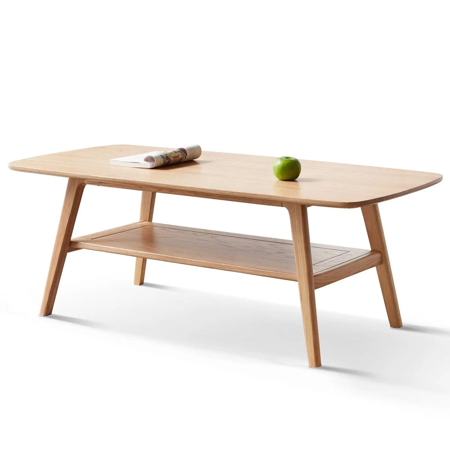 Low Oak Coffee Table With Solid Storage Shelf