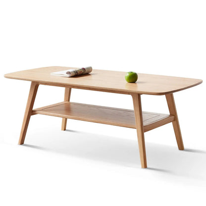 Low Oak Coffee Table With Solid Storage Shelf